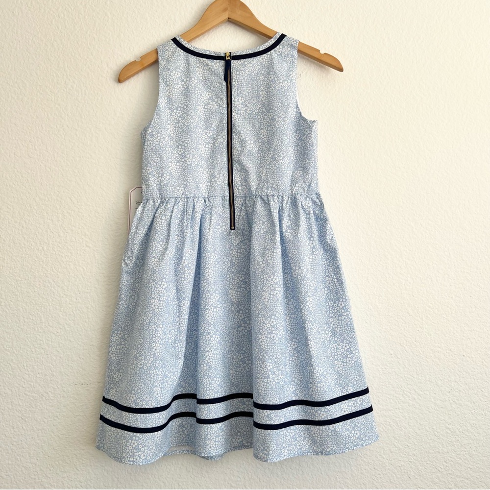 Classic Prep Girls Light Blue Floral Dress with Navy Trim - Picture 3 of 4